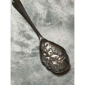1847 Rogers Bros Silverplate Berry Spoon Fruit Design Repousse Serving Spoon